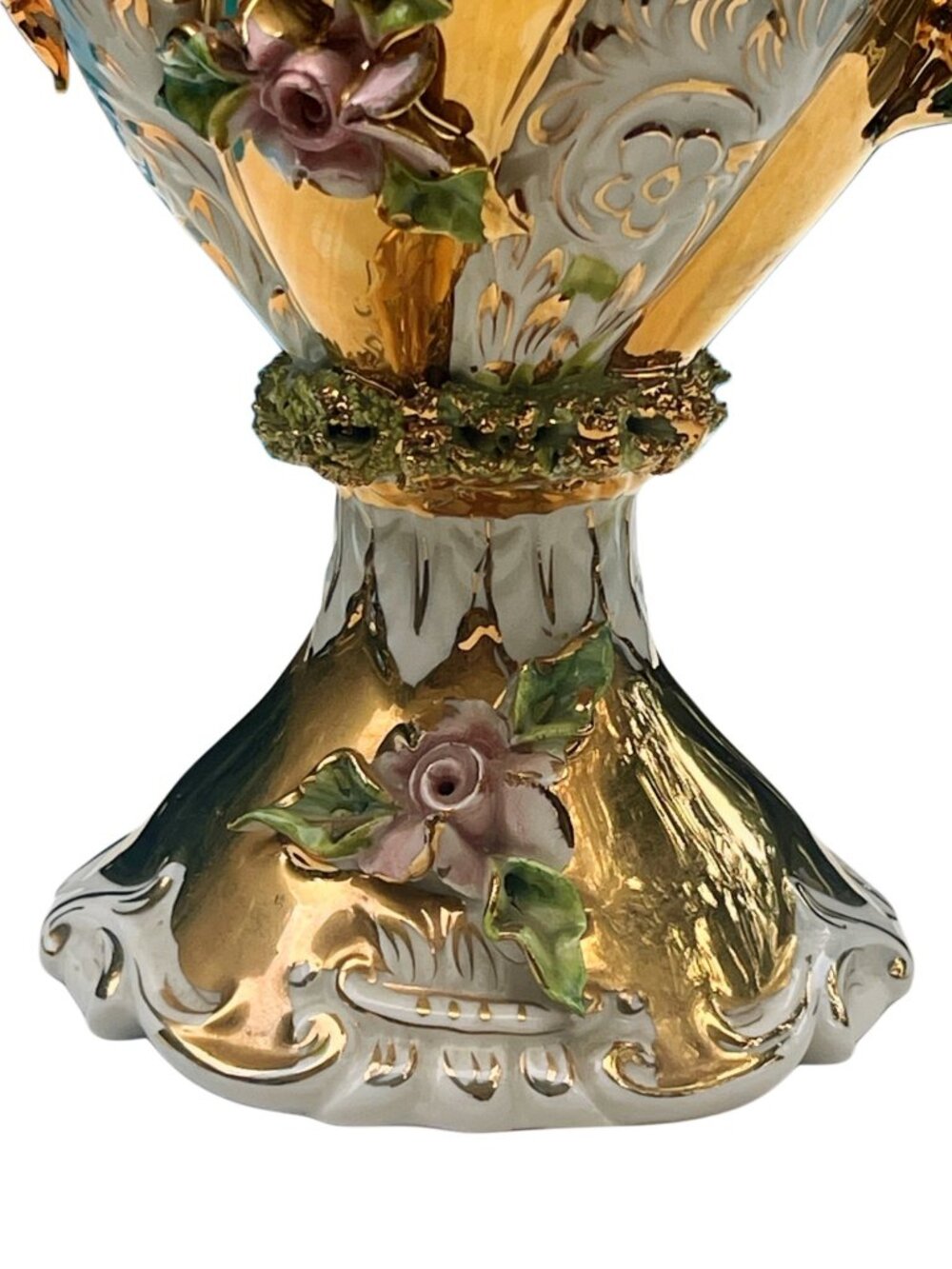 Vintage Ornate Porcelain Vase With Gold Detailing & Floral Accents - Picture 6 of 8